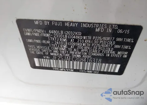 2016 Subaru Forester 2.5I Premium из США, поврежденный, VIN JF2SJAFC2GH416318